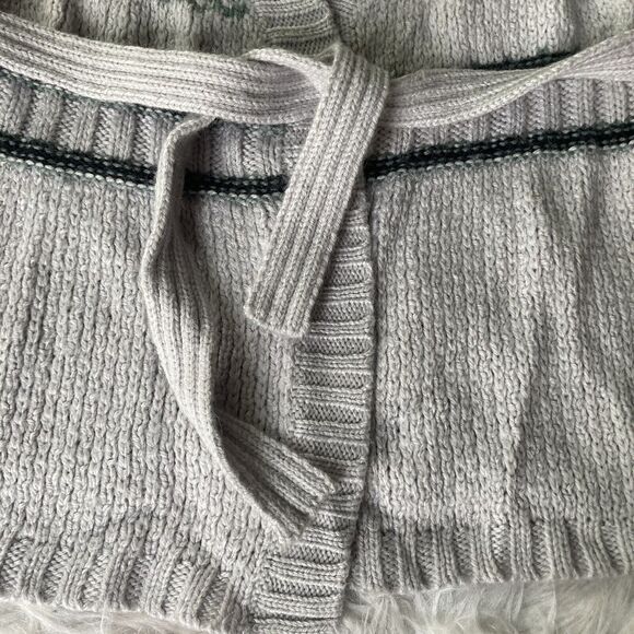 Garnet Hill Sweater Sz M Acrylic Wool Mohair Tie Front Removable Belt Grey Thick - Picture 4 of 10